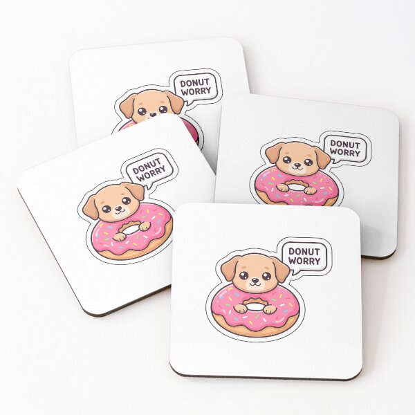 Item preview, Donut Worry, Be Happy - Cute Donut Dog Kawaii Pun Sticker designed and sold by SimpleP.