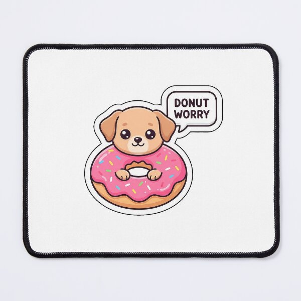 Item preview, Donut Worry, Be Happy - Cute Donut Dog Kawaii Pun Sticker designed and sold by SimpleP.