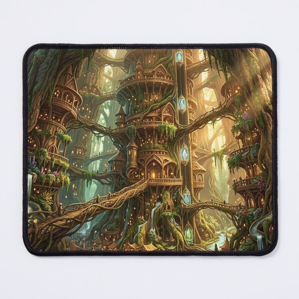 Item preview, Elven Tree City — Fantasy Treehouse Kingdom in Ancient Forest | Magical Architecture Art designed and sold by RoyArt0.