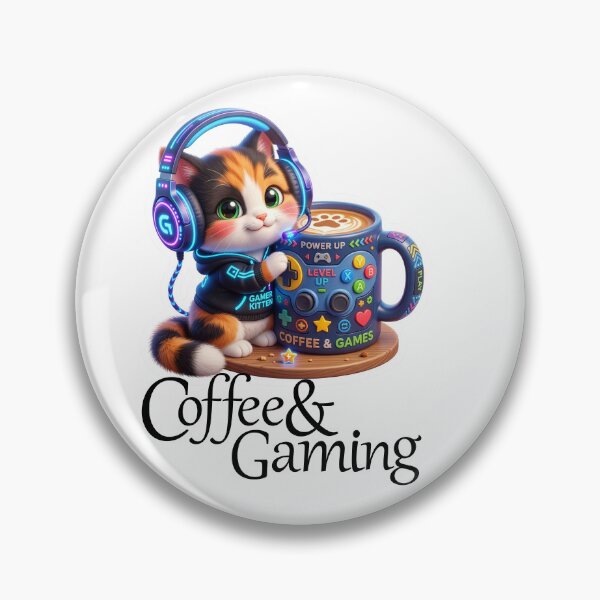 Item preview, Gamer Mode Fuel - Cute Gaming Chibi Kitten with Coffee designed and sold by pickzone.