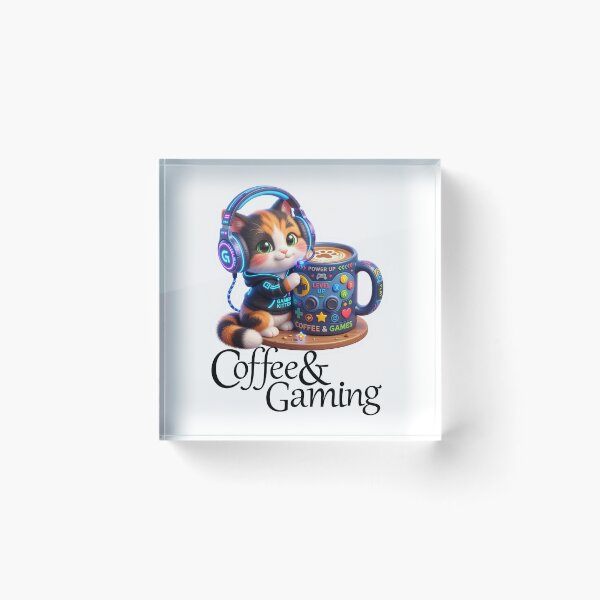 Item preview, Gamer Mode Fuel - Cute Gaming Chibi Kitten with Coffee designed and sold by pickzone.
