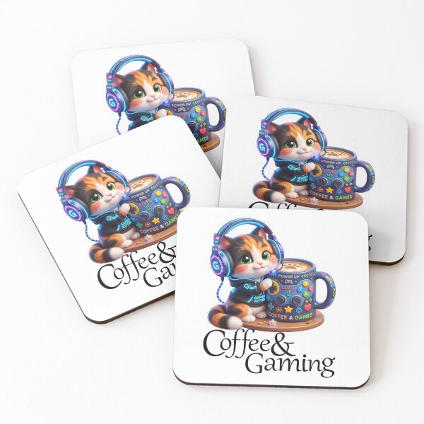 Item preview, Gamer Mode Fuel - Cute Gaming Chibi Kitten with Coffee designed and sold by pickzone.