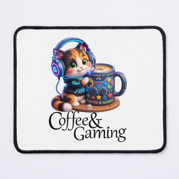 Item preview, Gamer Mode Fuel - Cute Gaming Chibi Kitten with Coffee designed and sold by pickzone.