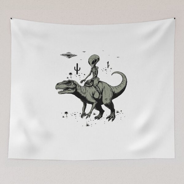 Item preview, Alien Riding T-Rex Vintage Graphic | UFO Sci-Fi Dinosaur Retro Design designed and sold by Gbriel3.