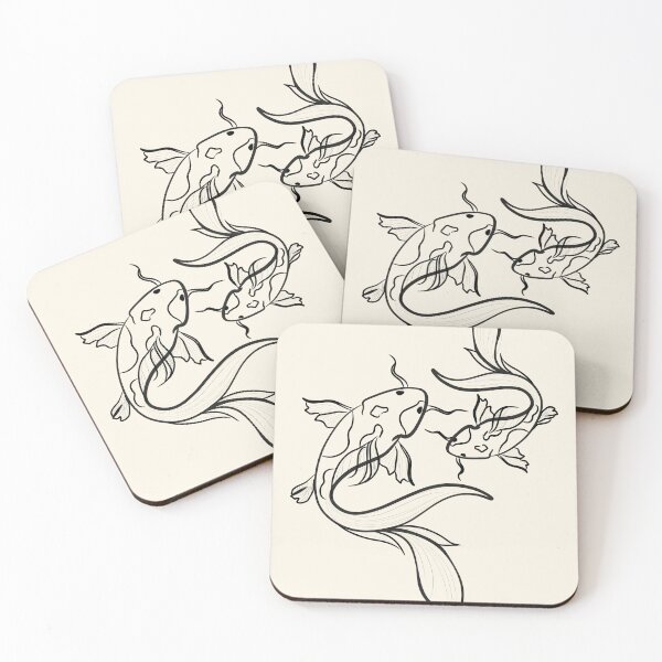 Item preview, Koi Fish Line Art Duo in Black and White designed and sold by BuckaBaby.