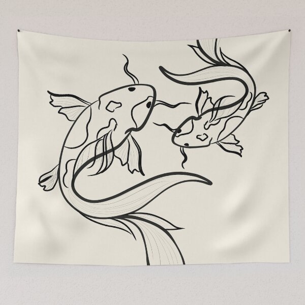 Item preview, Koi Fish Line Art Duo in Black and White designed and sold by BuckaBaby.