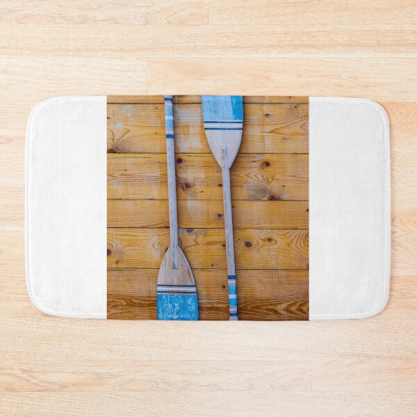 Item preview, Rustic Wooden Oars With Blue Stripes Hanging on a Warm Pine Wall — Nautical Home Decor designed and sold by Nmallia.