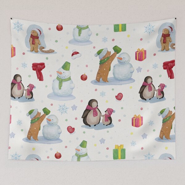 Item preview, Watercolor Winter Friends Seamless Pattern designed and sold by DiceWay.