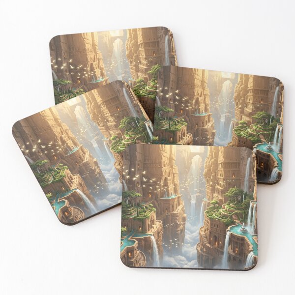 Item preview, Canyon Waterfall City — Ancient Sandstone Metropolis in a Golden Gorge | Fantasy Architecture Art designed and sold by RoyArt0.