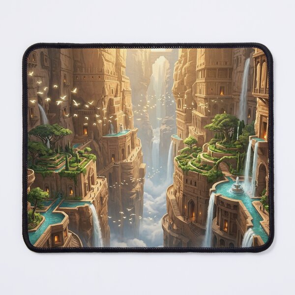 Item preview, Canyon Waterfall City — Ancient Sandstone Metropolis in a Golden Gorge | Fantasy Architecture Art designed and sold by RoyArt0.