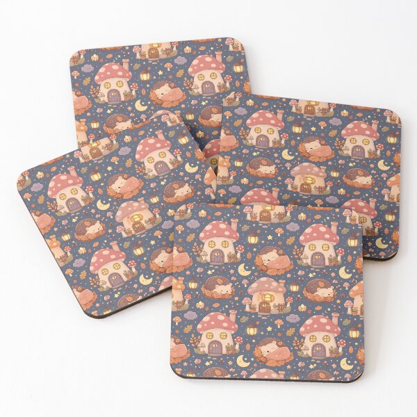 Item preview, Kawaii Pastel Autumn Mushroom Village Night Pattern designed and sold by Thai Vibe Studio.