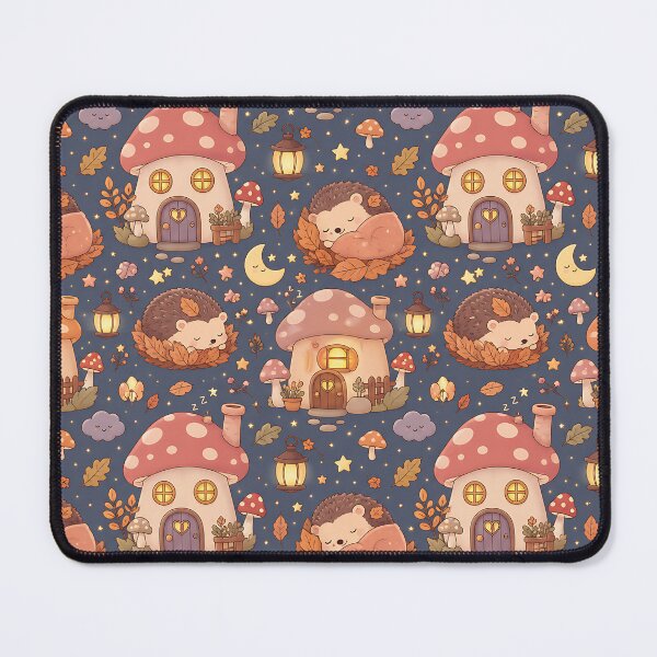 Item preview, Kawaii Pastel Autumn Mushroom Village Night Pattern designed and sold by Thai Vibe Studio.