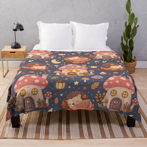 Item preview, Kawaii Pastel Autumn Mushroom Village Night Pattern designed and sold by Thai Vibe Studio.