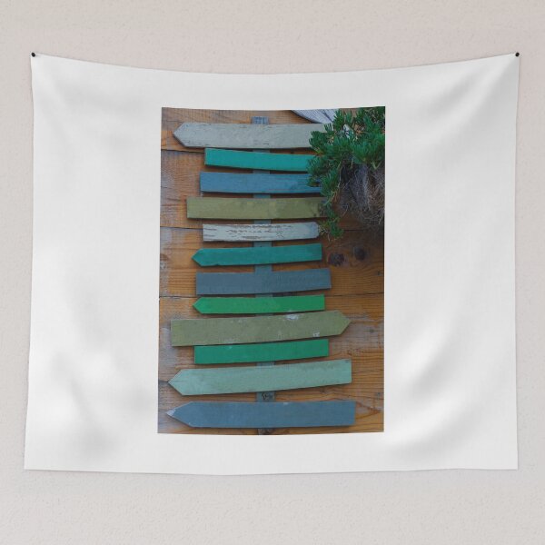 Item preview, Rustic Painted Wooden Directional Signs Mounted on Wood Wall with Green Succulent Plant designed and sold by Nmallia.