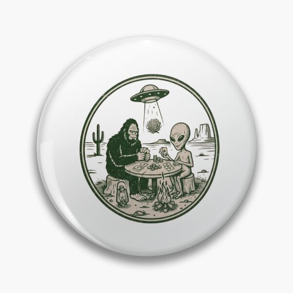 Item preview, Bigfoot & Alien Playing Poker Under a UFO – Retro Desert Campfire Cryptid  designed and sold by Gbriel3.