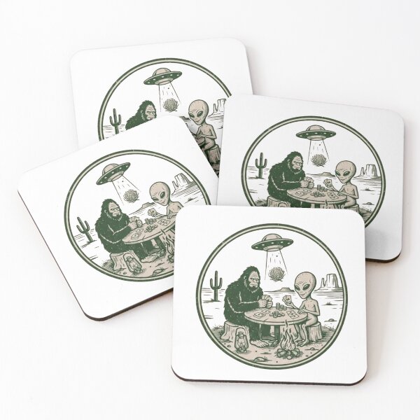 Item preview, Bigfoot & Alien Playing Poker Under a UFO – Retro Desert Campfire Cryptid  designed and sold by Gbriel3.