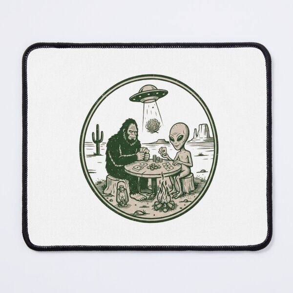 Item preview, Bigfoot & Alien Playing Poker Under a UFO – Retro Desert Campfire Cryptid designed and sold by Gbriel3.