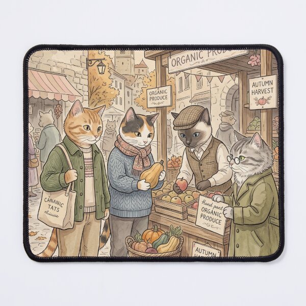 Item preview, Cats at autumn harvest market organic produce watercolor designed and sold by TheCoolCatsMx.