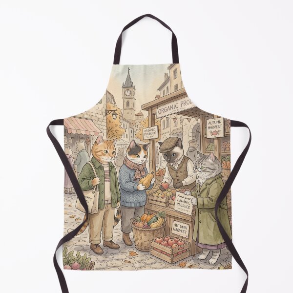 Item preview, Cats at autumn harvest market organic produce watercolor designed and sold by TheCoolCatsMx.