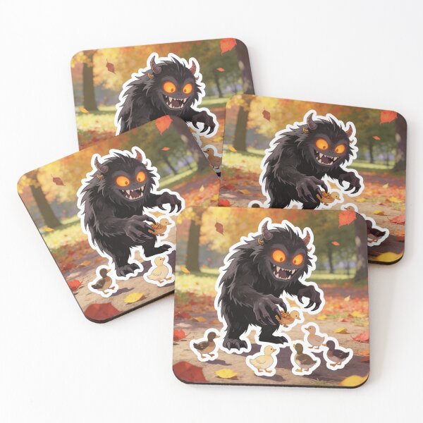 Item preview, Cute Black Monster Playing with Ducklings Halloween Cartoon designed and sold by OksArtStudio.
