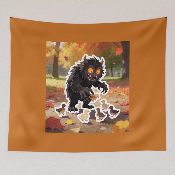 Item preview, Cute Black Monster Playing with Ducklings Halloween Cartoon designed and sold by OksArtStudio.