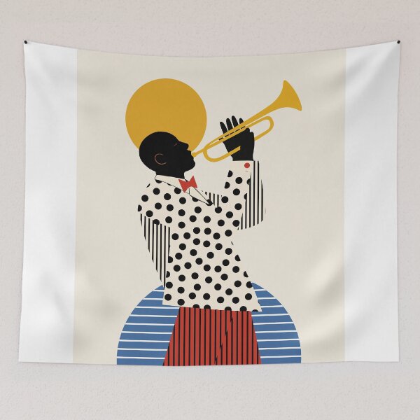 Item preview, Minimalist Trumpet Player Wall Art | Modern Jazz Music Illustration | Mid-Century Musician Print designed and sold by Studio pod Burom.
