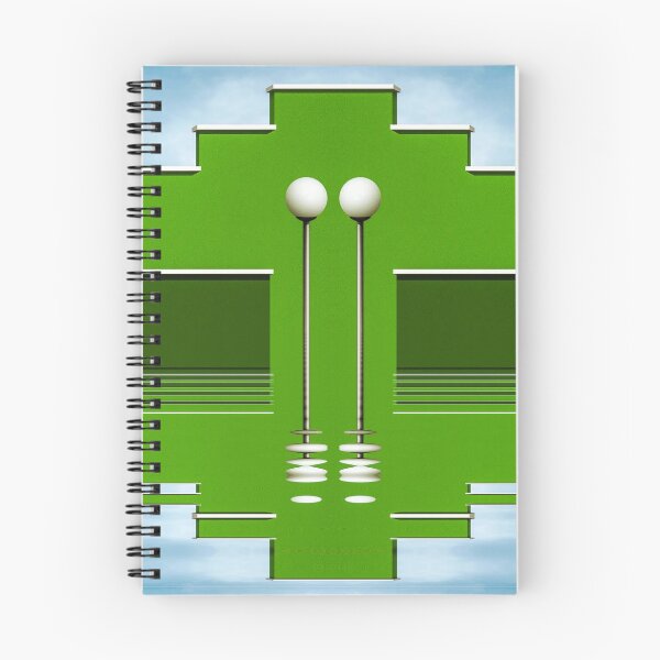 Item preview, two street lamps against a geometric urban green wall designed and sold by mister-john.