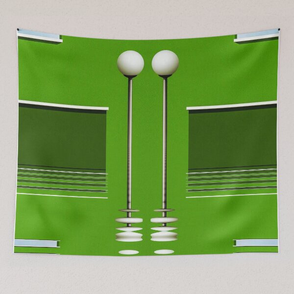 Item preview, two street lamps against a geometric urban green wall designed and sold by mister-john.