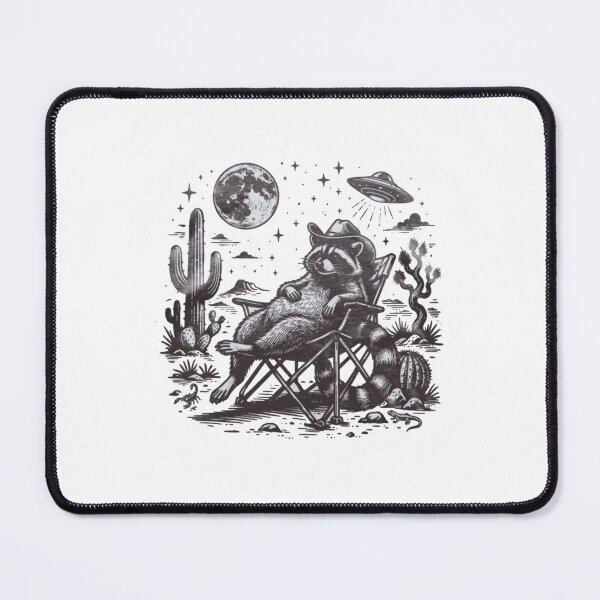 Item preview, Retro Cowboy Raccoon Relaxing Under UFO – Funny Desert Night  designed and sold by Gbriel3.
