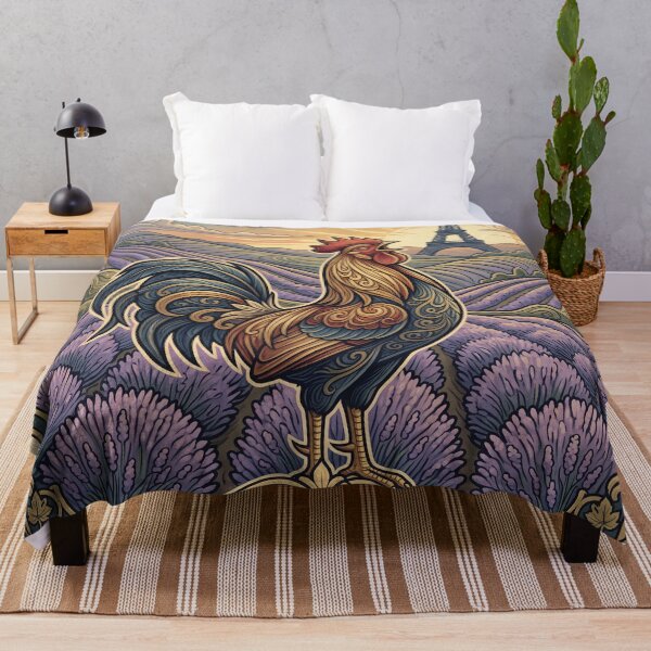 Item preview, FRANCE Vintage Travel Illustration - Ornate Rooster Crowing in a Lavender Field designed and sold by ZUMERI.