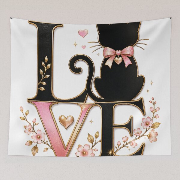 Item preview, Cute Black Cat Love Typography – Elegant Romantic Die-Cut Sticker designed and sold by Arts121.