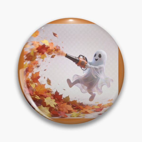 Item preview, Cute Ghost Blowing Autumn Leaves with Leaf Blower Halloween Cartoon designed and sold by OksArtStudio.