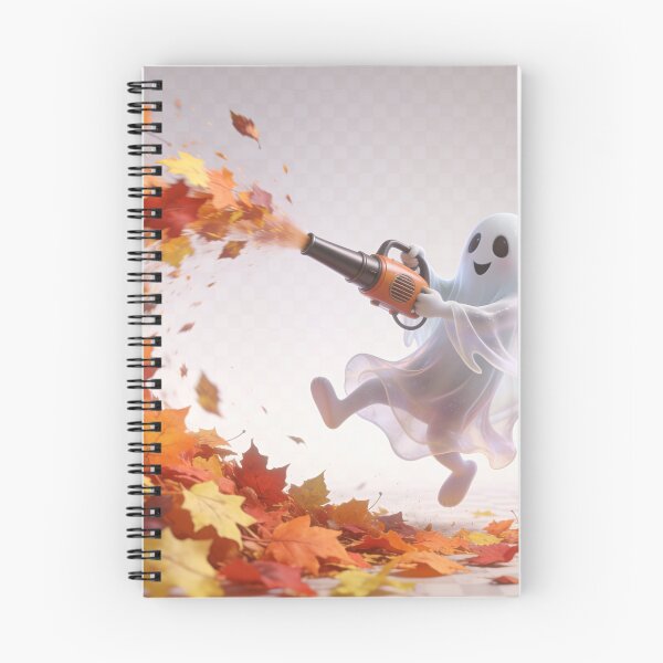 Item preview, Cute Ghost Blowing Autumn Leaves with Leaf Blower Halloween Cartoon designed and sold by OksArtStudio.