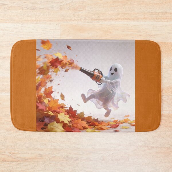 Item preview, Cute Ghost Blowing Autumn Leaves with Leaf Blower Halloween Cartoon designed and sold by OksArtStudio.