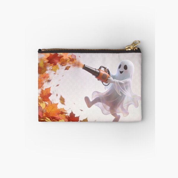 Item preview, Cute Ghost Blowing Autumn Leaves with Leaf Blower Halloween Cartoon designed and sold by OksArtStudio.