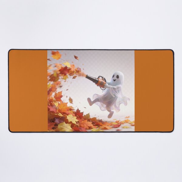 Item preview, Cute Ghost Blowing Autumn Leaves with Leaf Blower Halloween Cartoon designed and sold by OksArtStudio.