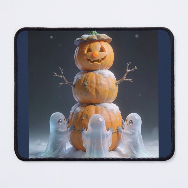 Item preview, Cute Ghosts Building a Pumpkin Snowman Halloween Winter Cartoon designed and sold by OksArtStudio.