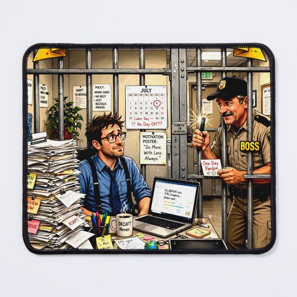 Item preview, Worker Locked up with Piles of Work designed and sold by Iron El Studios.