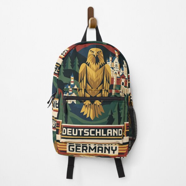 Item preview, GERMANY Vintage Travel Illustration - Geometric Eagle Standing in an Alpine Forest designed and sold by ZUMERI.