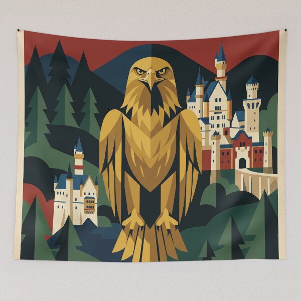 Item preview, GERMANY Vintage Travel Illustration - Geometric Eagle Standing in an Alpine Forest designed and sold by ZUMERI.