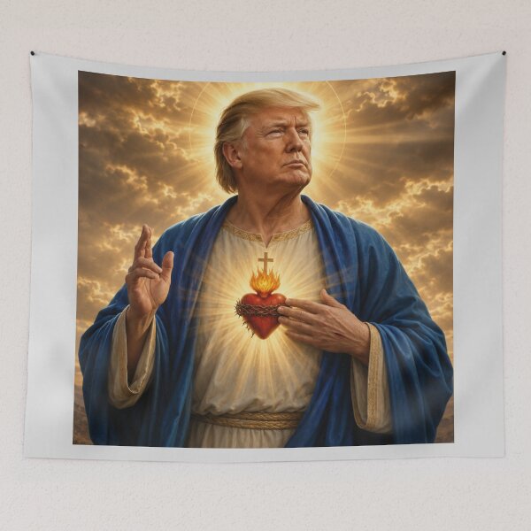 Item preview, TRUMP JESUS : Trump in Blue Robes with Sacred Heart SEO Title Trump with Sacred Heart – Symbolic Religious-Inspired Portrait Art designed and sold by Obinne.