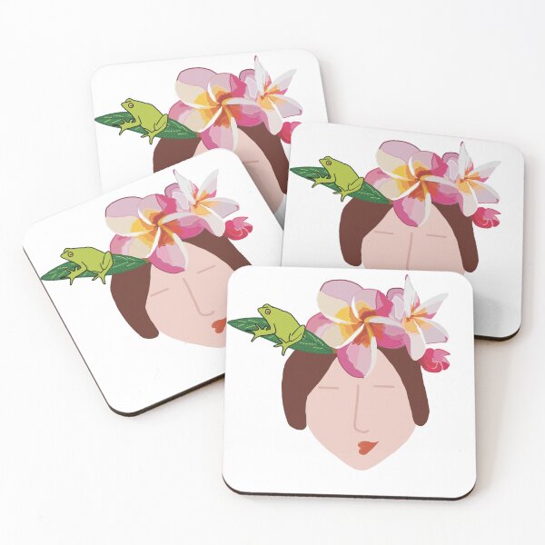 Item preview, Woman with Plumeria Flowers and Frog – Botanical Portrait designed and sold by La Galleria della Mente.
