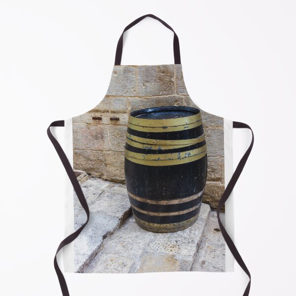 Item preview, Rustic Wooden Barrel Against Weathered Stone Wall On Old Cobblestone Street designed and sold by Nmallia.