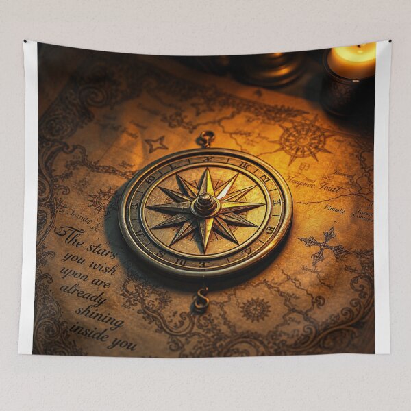 Item preview, The Stars Within – Antique Brass Compass on Vintage Treasure Map designed and sold by CreationsNicB.