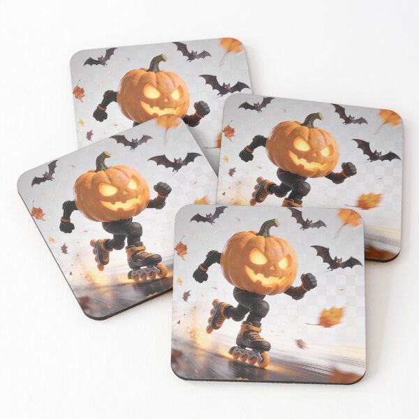 Item preview, Halloween Pumpkin Roller Skating with Bats Cartoon designed and sold by OksArtStudio.