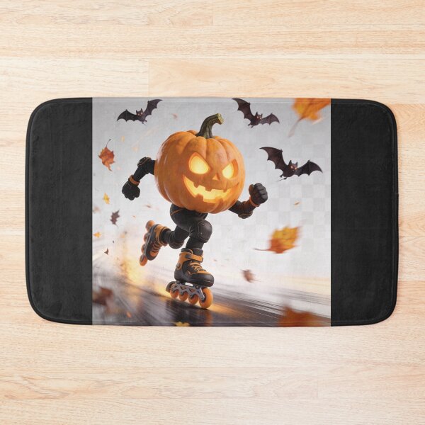 Item preview, Halloween Pumpkin Roller Skating with Bats Cartoon designed and sold by OksArtStudio.