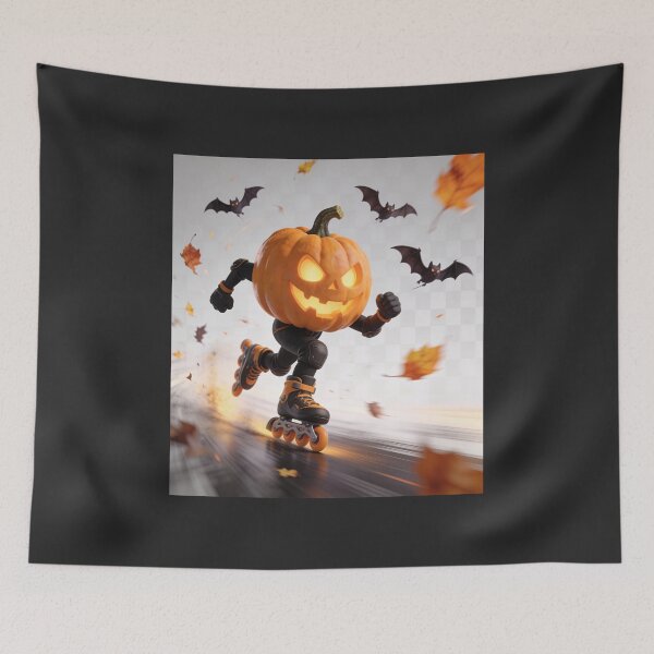 Item preview, Halloween Pumpkin Roller Skating with Bats Cartoon designed and sold by OksArtStudio.