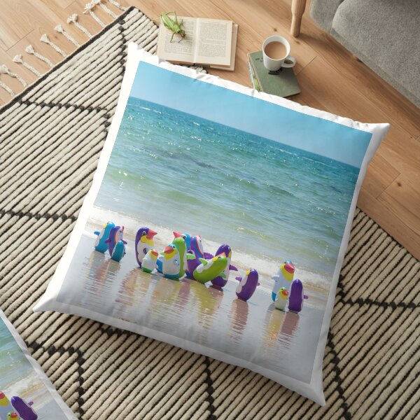 Penguins on the beach Floor Pillow