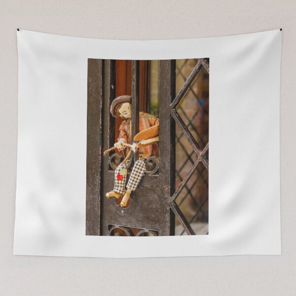 Item preview, Vintage Cloth Doll Puppet Peeking Through Wrought Iron Gate Rustic Handmade Toy Display designed and sold by Nmallia.