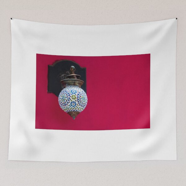 Item preview, Colorful Mosaic Hanging Lantern On Bold Red Wall, Turkish Glass Lamp Decor designed and sold by Nmallia.